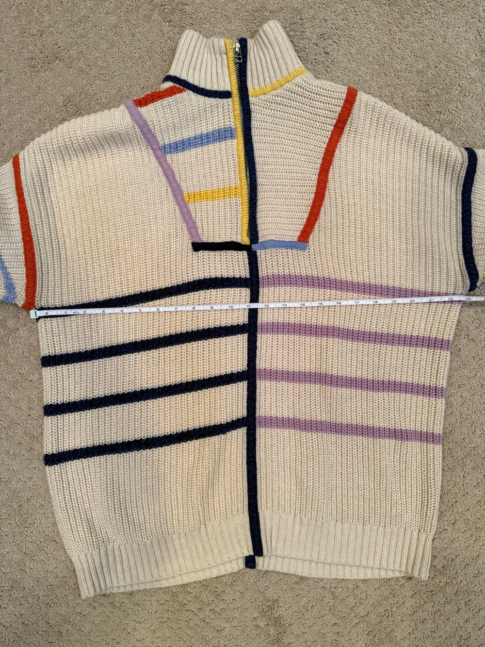STAUD Hampton Colorblock Stripe Half Zip Chunky Knit Sweater Medium - Picture 2 of 7